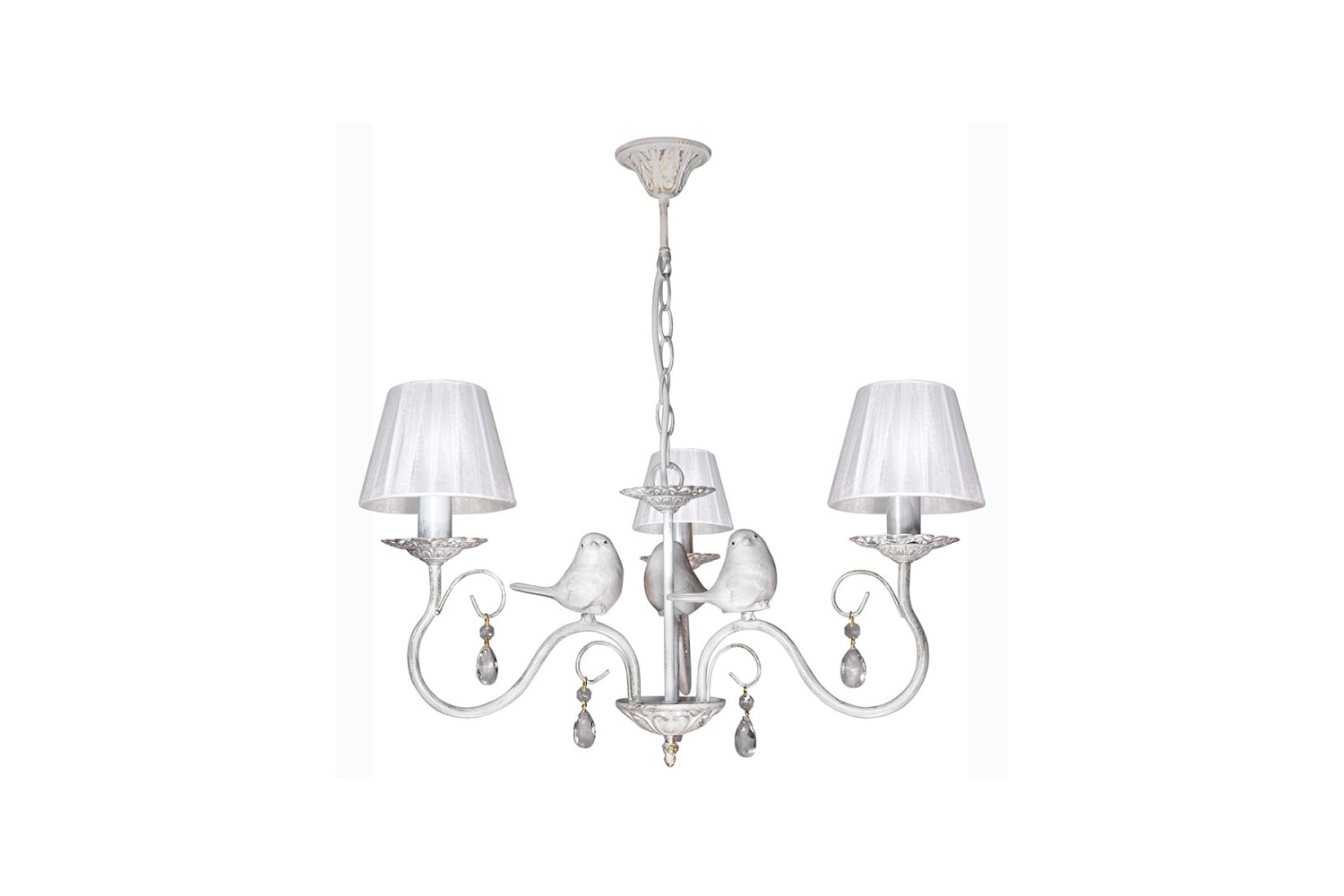Люстра с птичками с хрусталем подвесная 3 абажура S1294-3 Петрасвет