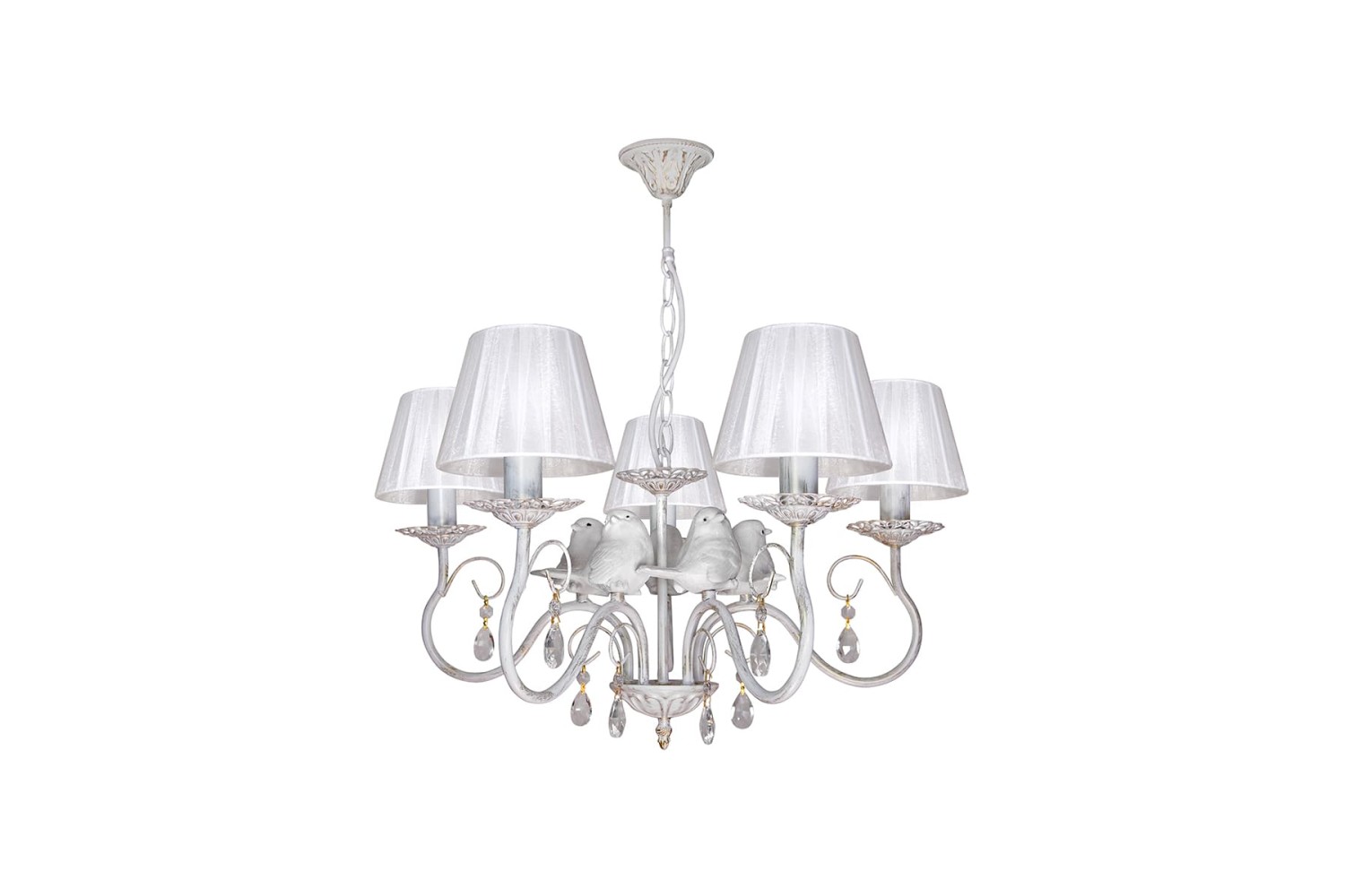 Люстра с птичками с хрусталем подвесная 5 абажуров S1294-5 Петрасвет