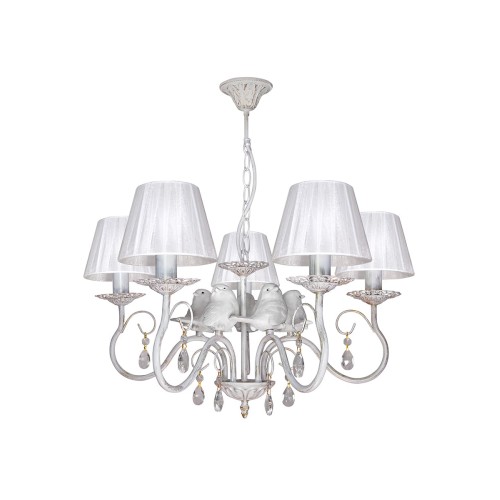 Люстра с птичками с хрусталем подвесная 5 абажуров S1294-5 Петрасвет