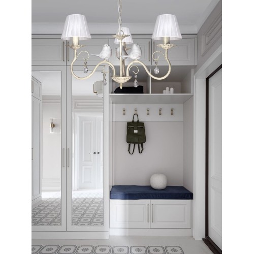 Люстра с птичками с хрусталем подвесная 3 абажура S1295-3 Петрасвет