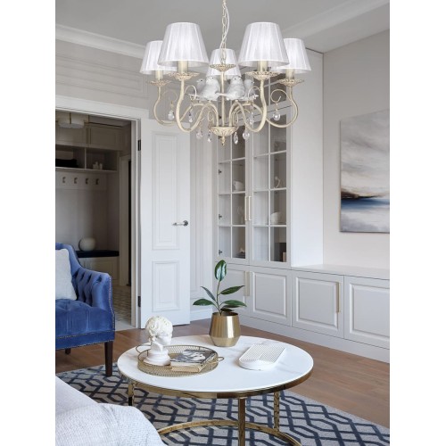 Люстра с птичками с хрусталем подвесная 5 абажуров S1295-5 Петрасвет