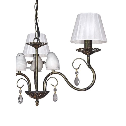 Люстра с птичками с хрусталем подвесная 3 абажура черная S1299-3 Петрасвет