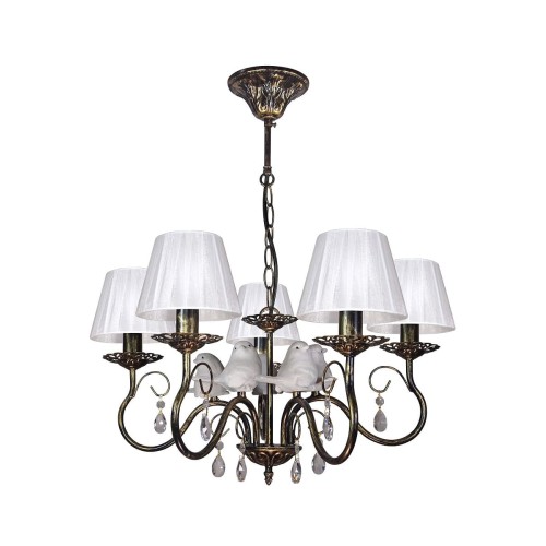 Люстра с птичками с хрусталем подвесная 5 абажуров черная S1299-5 Петрасвет