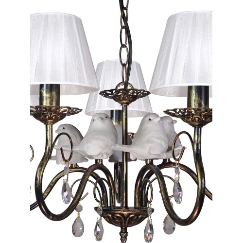 Люстра с птичками с хрусталем подвесная 5 абажуров черная S1299-5 Петрасвет