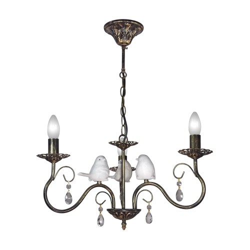 Люстра с птичками с хрусталем подвесная 3 ламп черная S1298-3 Петрасвет