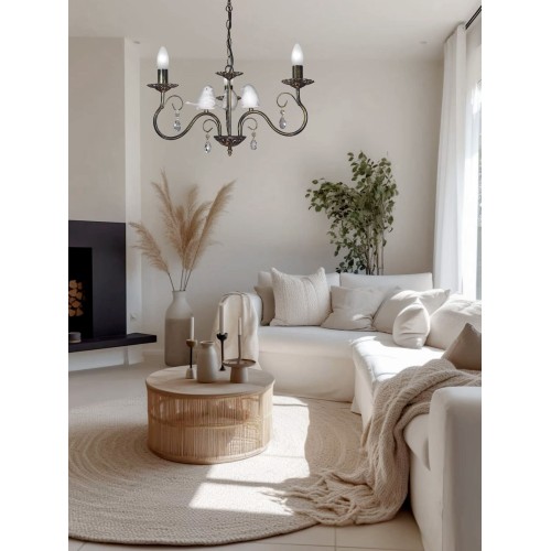 Люстра с птичками с хрусталем подвесная 3 ламп черная S1298-3 Петрасвет